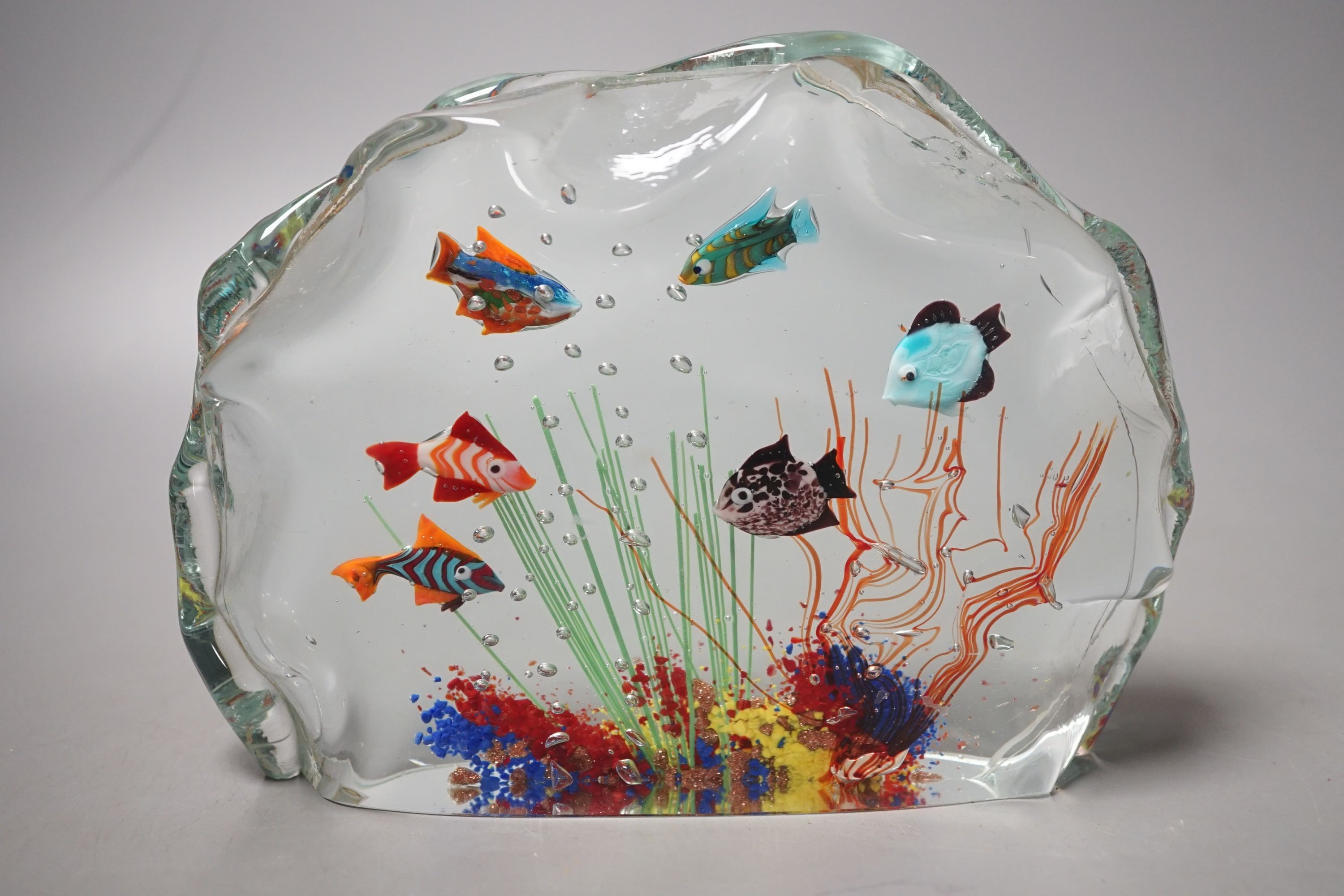 A Murano ‘fish aquarium’ lamp work glass paperweight, (unsigned) 20 cms diameter.